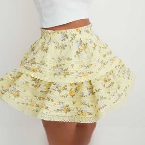 AE Yellow Tired Floral Mini Skirt